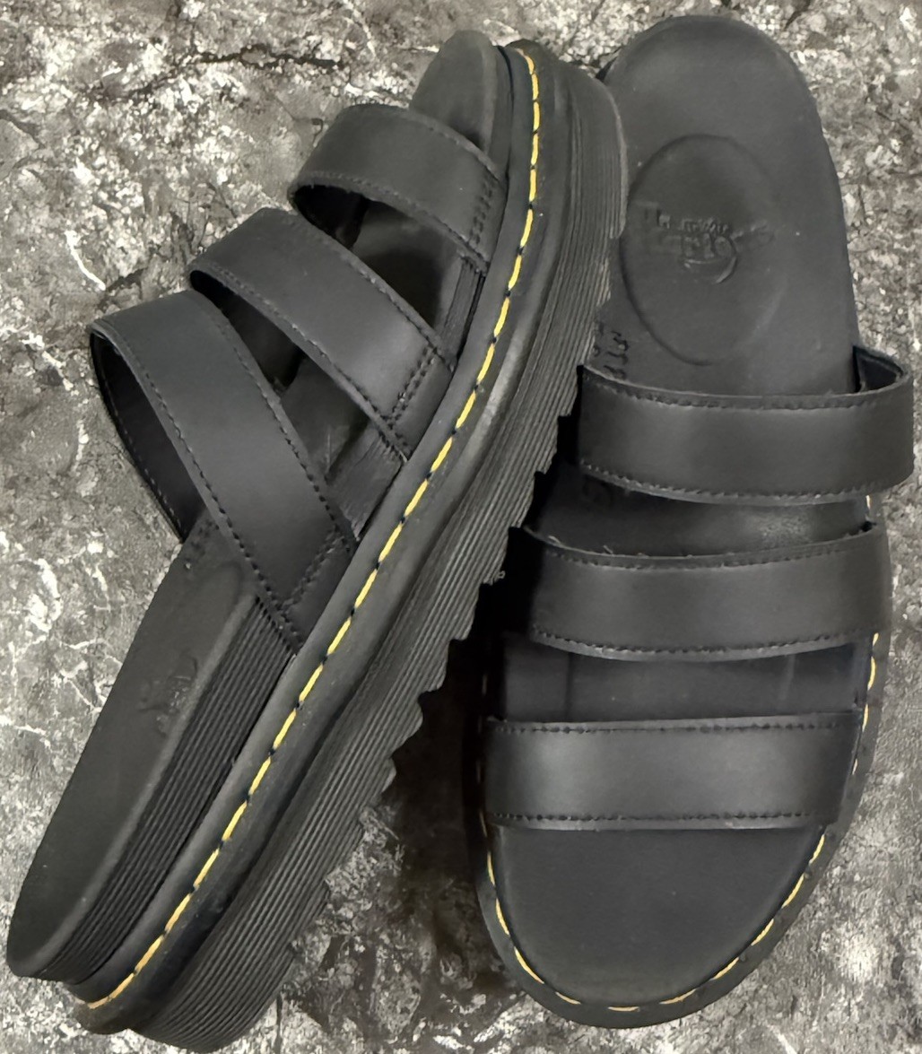 Dr. Martens Womens Blaire Strappy Platform Black Leather Sandals Shoes Slides 10