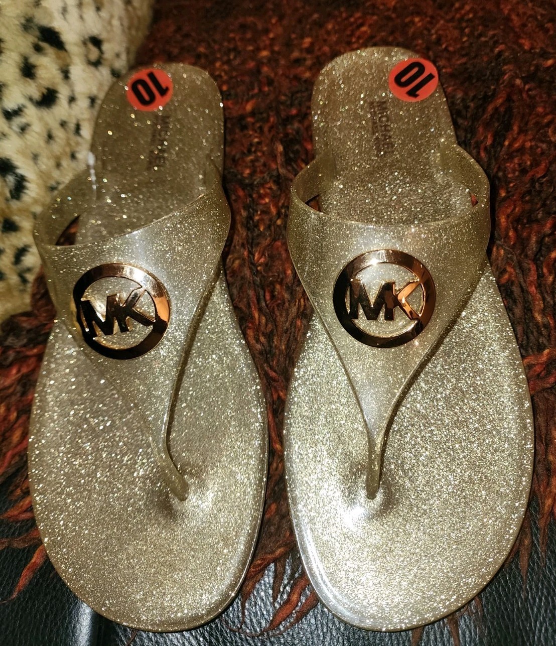 Michael Kors Lillie Jelly Sandals Women’s sz 10 Slip-on Gold Sparkles NWT Rare!