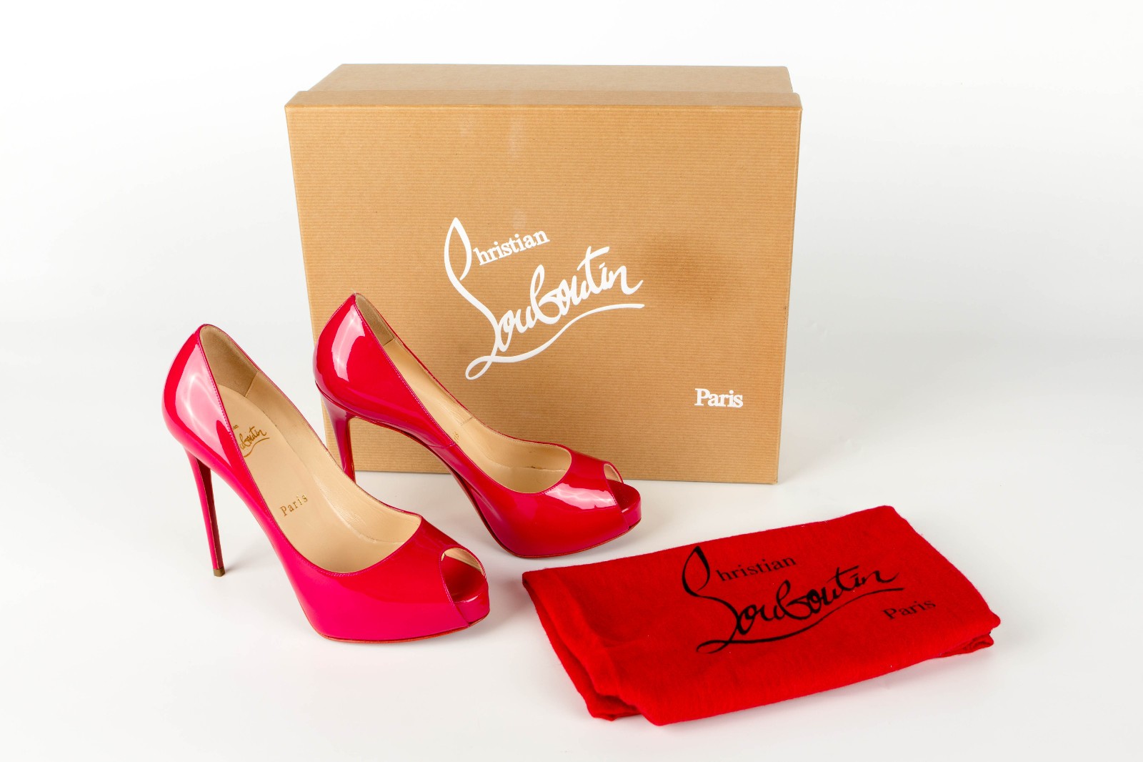 Christian Louboutin Very Prive Peep Toe Pink Patent Leather Pump Shoe US 6 EU 36