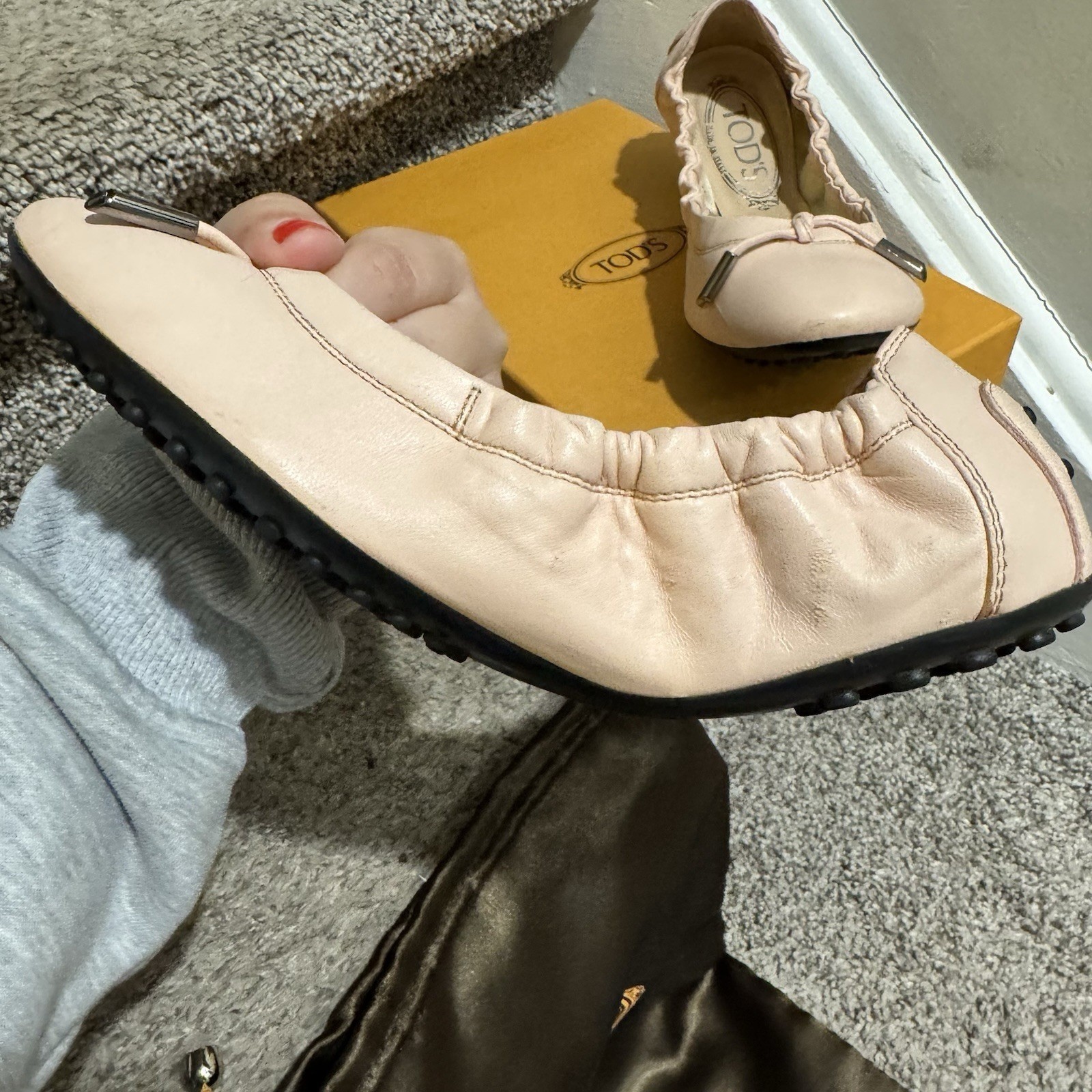 TOD’S Ballet Flats Womens Size 37 Leather Foldable Scrunch Ballerina Twee Pink