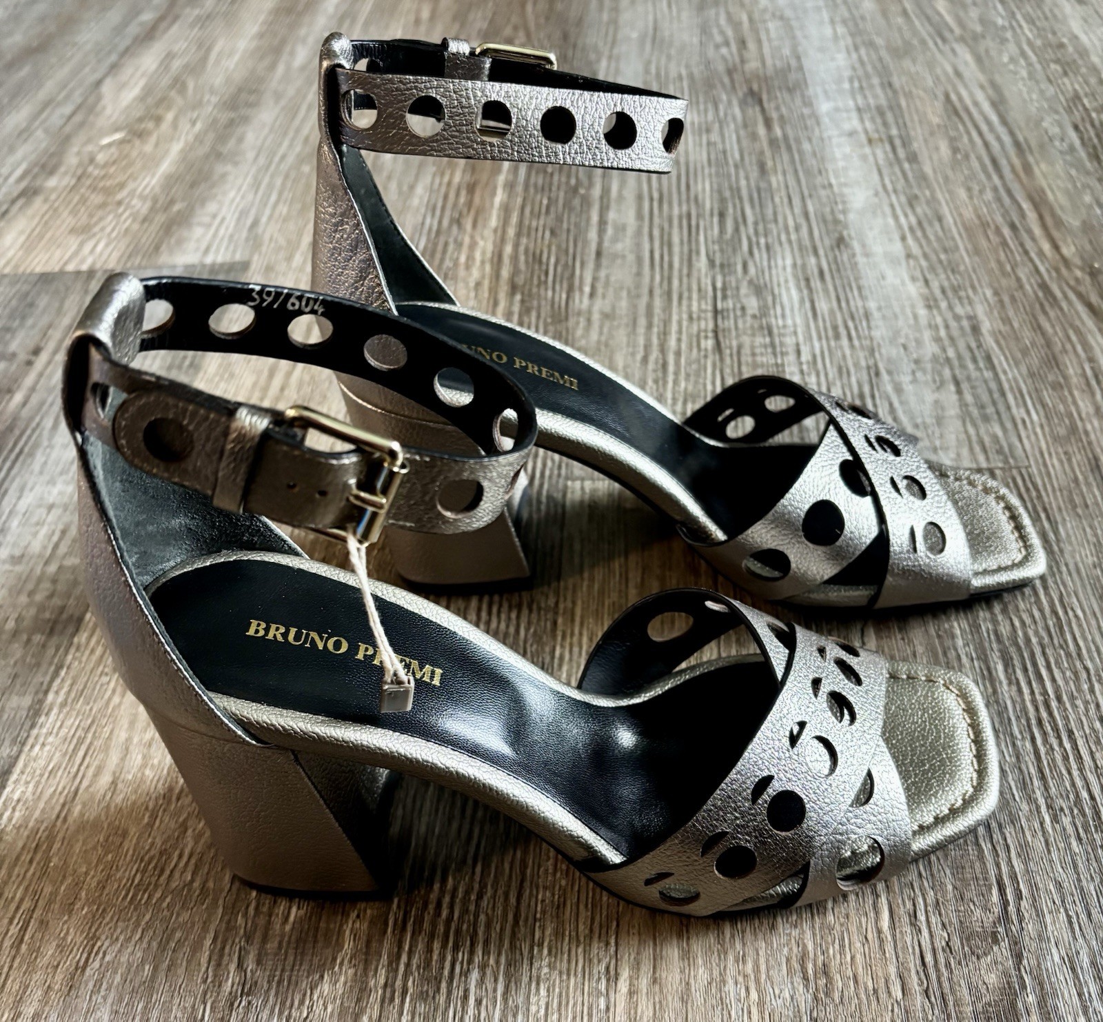 Bruno Primi 100% Goat Leather Alba Ankle Strap Open Toe Block Heel Shoes US 8.5