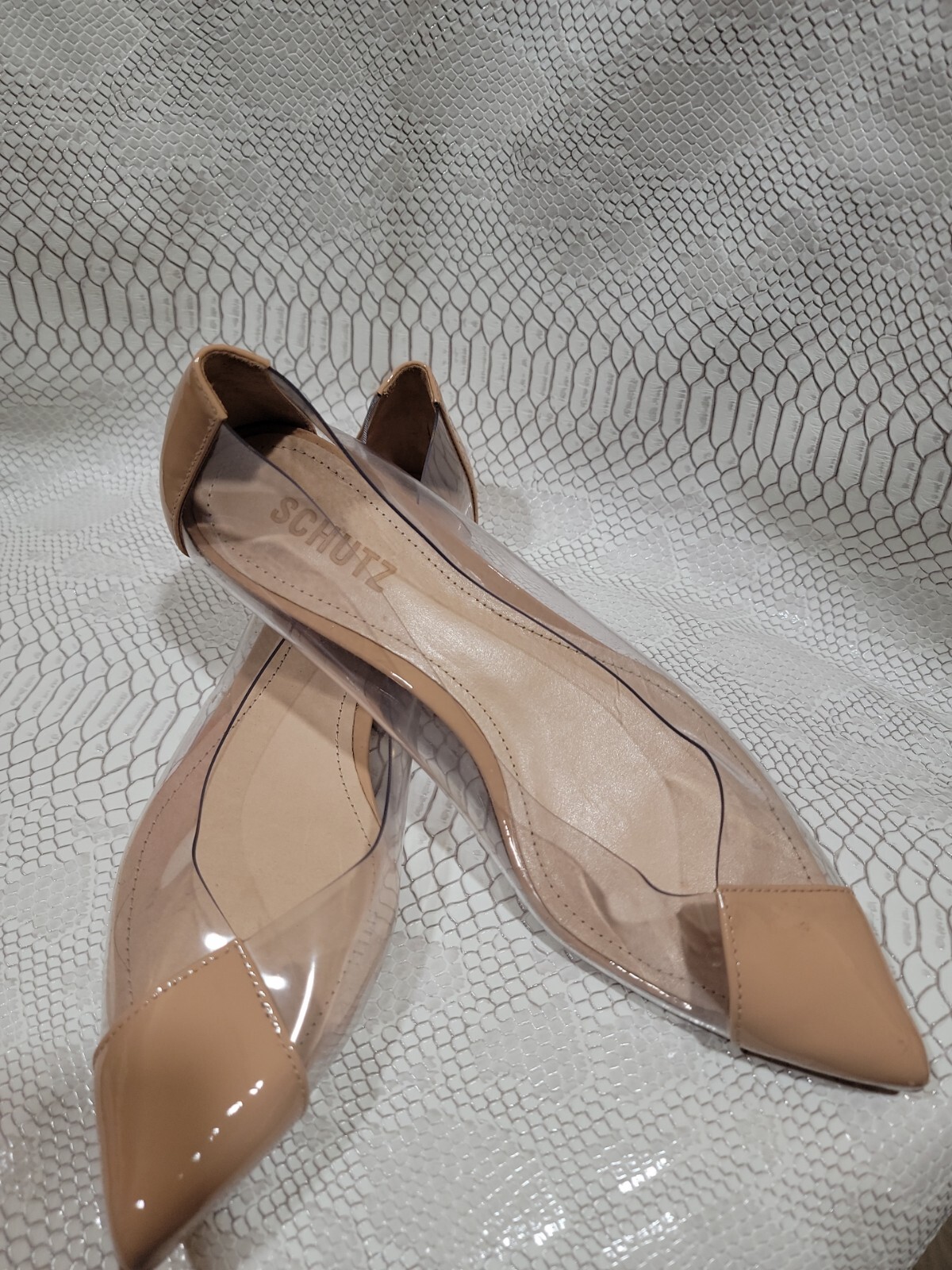 Schutz CLEARLY SEE THROUGH VINYL NUDE FLATS SHOES Sz 8B