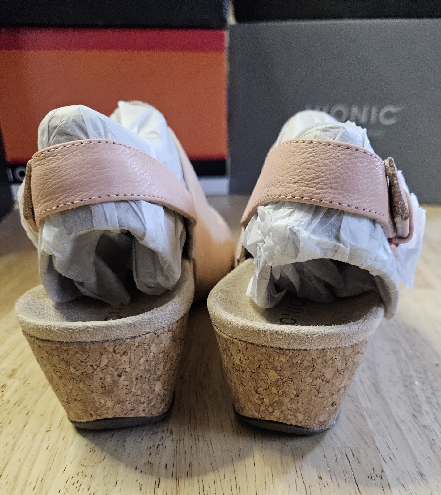 Vionic Uptown ROZE Slingback Platform Wedge Sandal US 9.5 Cork Accent Heel NIB