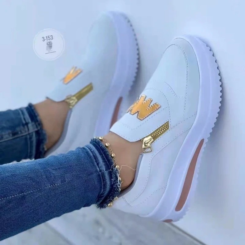 Womens Front Zip Sneakers Large Size Non Slip Casual Comfortable Shoes