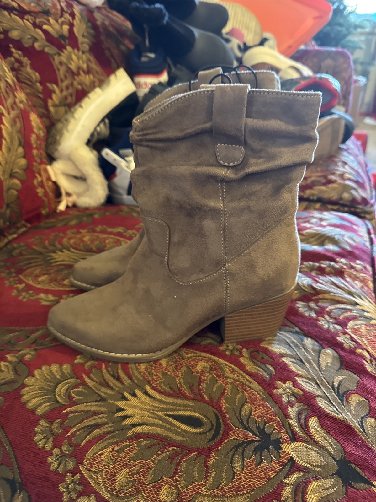 Ana Womens Delia Porchini Stacked Heel Slouch Boots NWT Suede Brown Shoes 6.5 M