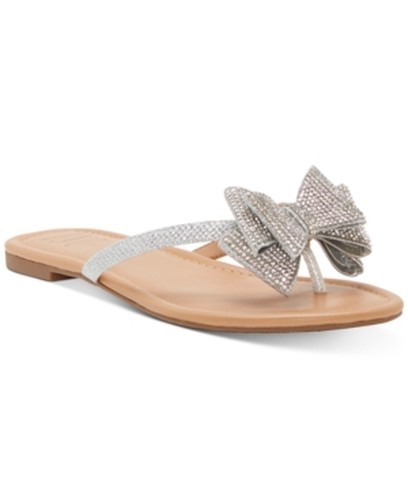 INC International Concepts Mabae Bow Flat Sandals Women’s 5.5M Silver Bling