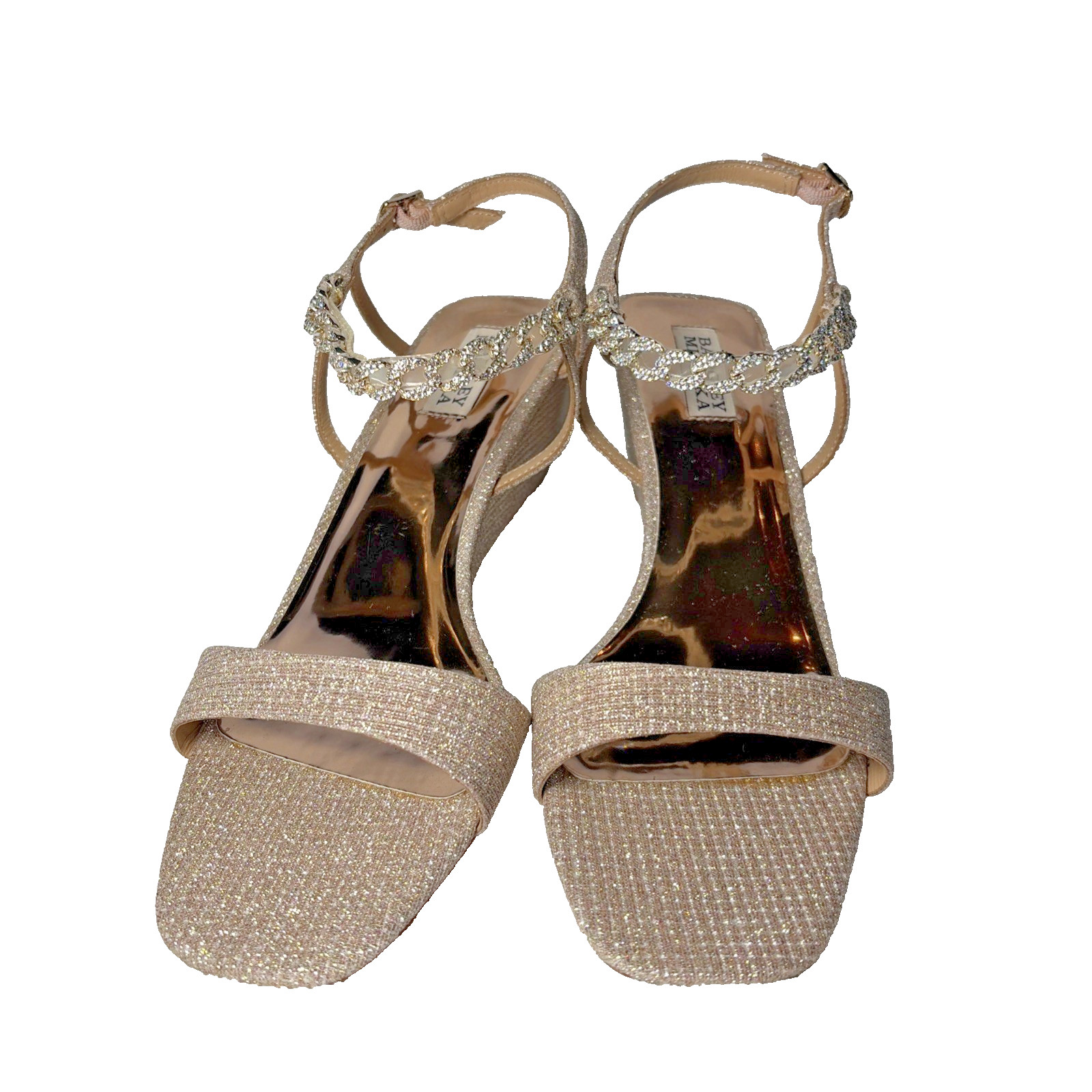 Badgley Mischka Kaelyn Dressy Sparkly Evening Formal Open Toe Wedge Heel sz 10