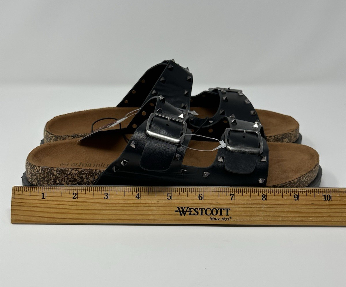 Olivia Miller Studded Sandals Womens 9 Black Strappy Buckle Flats Festival NWT