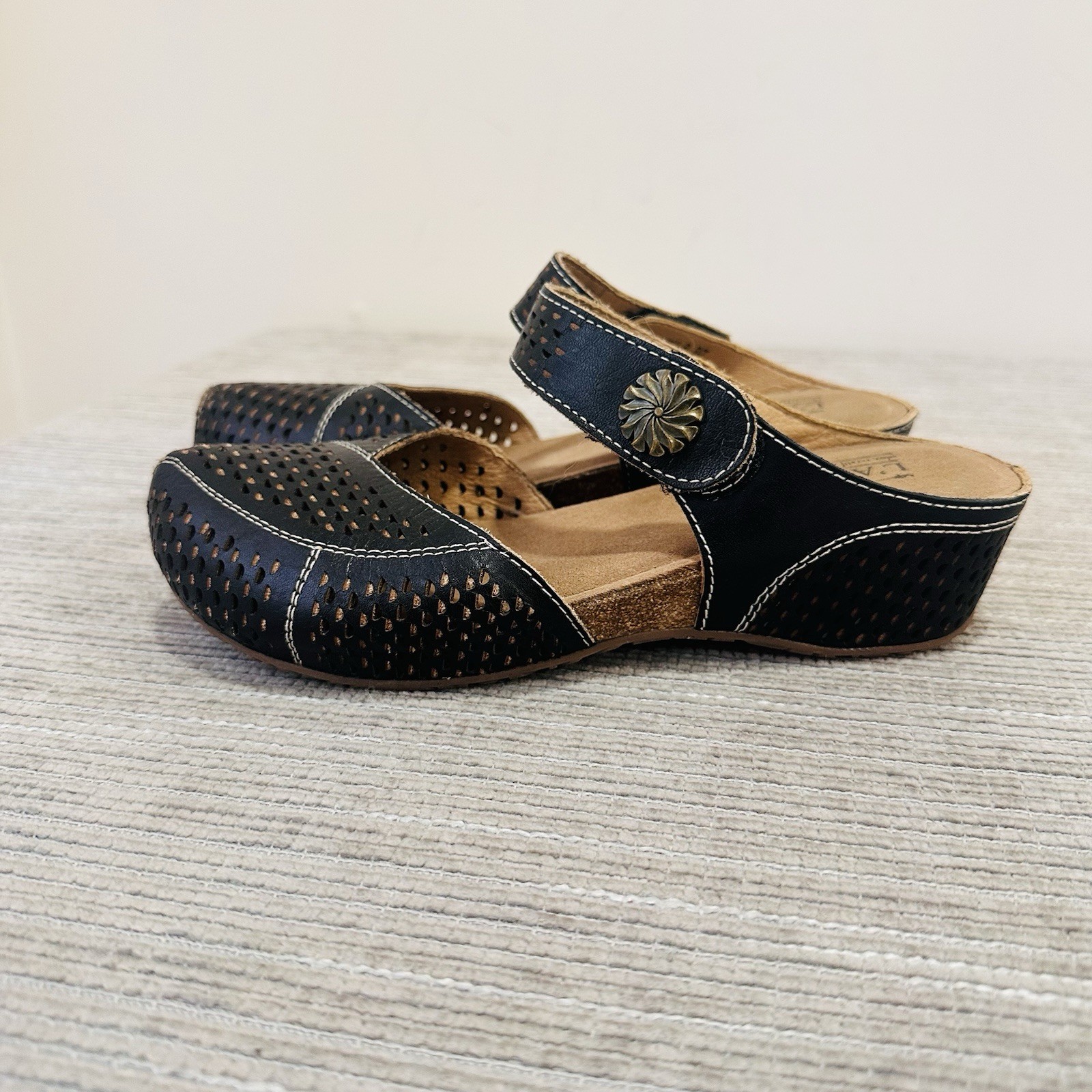L’Artiste by Spring Step Spoorti Black Leather Clog Mule Wedge Shoes Size 6,5