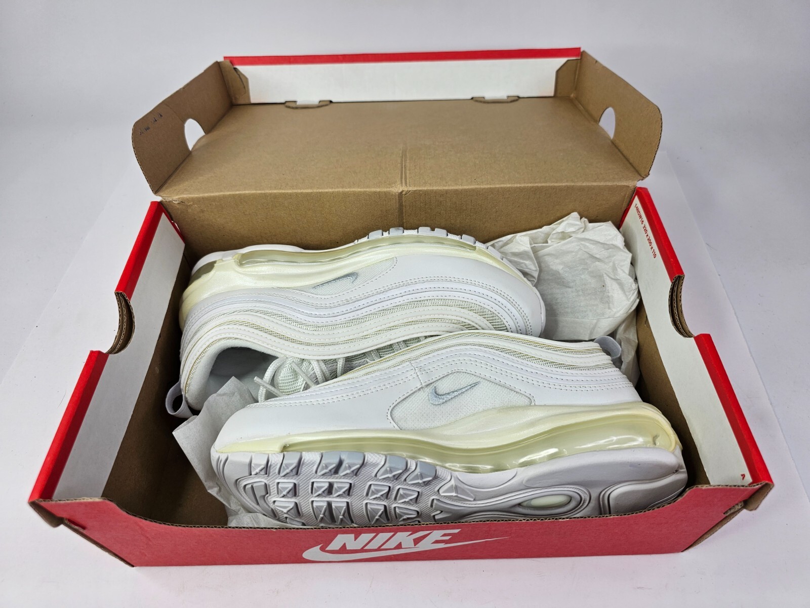 EUC! WMNS NIKE AIR MAX 97 WHITE-WHITE-PURE PLATINUM SZ 6.5 [921733-100]