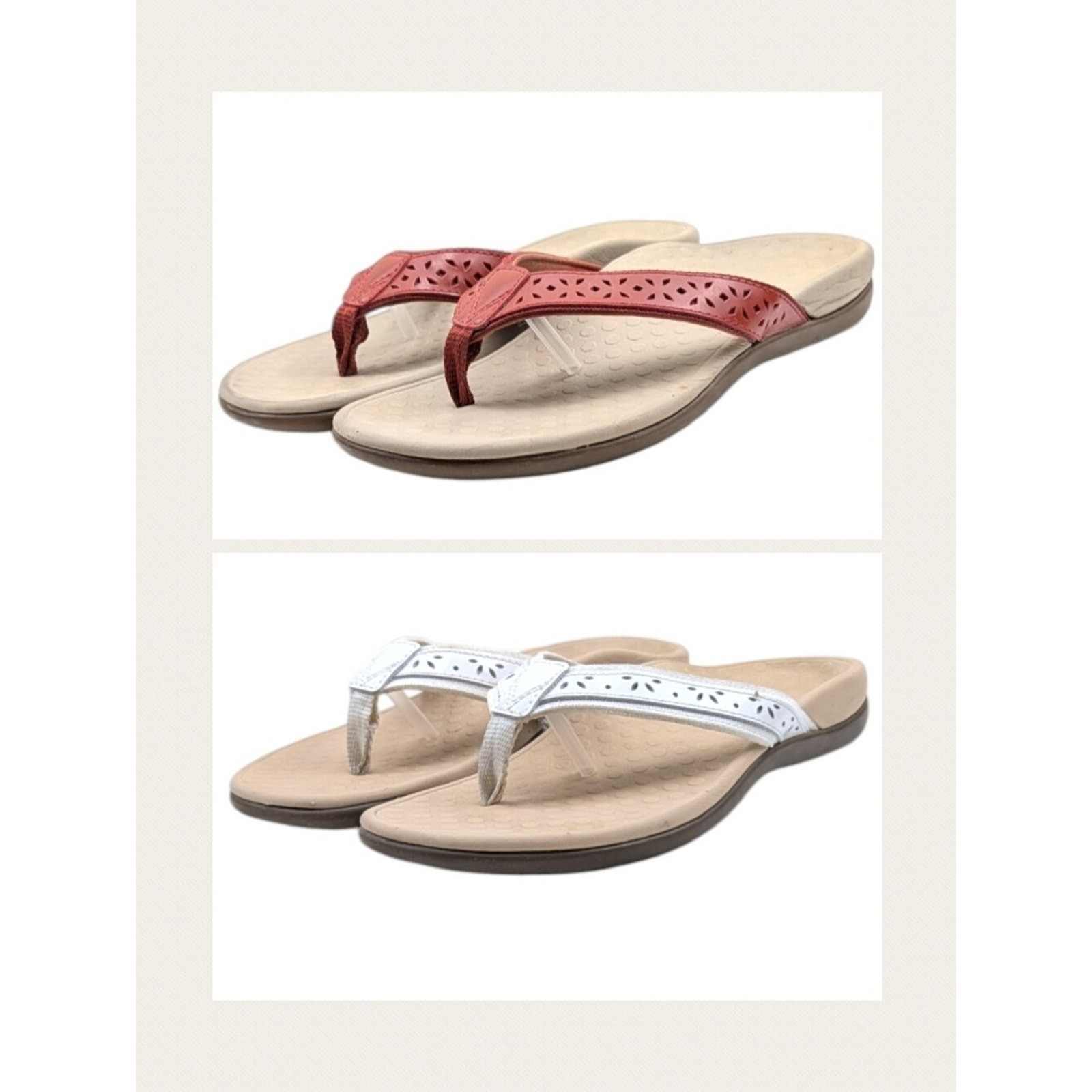 Vionic Casandra/Tide Orthotic Flip Flop Sandals 2 Pair White/Red Sz 6 S4251