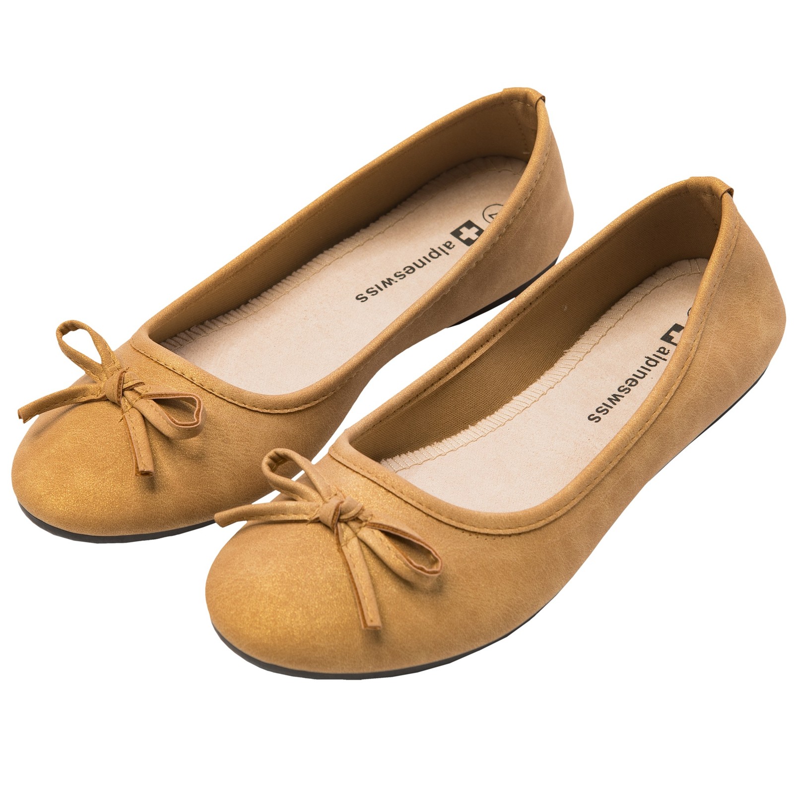 Alpine Swiss Polly Ballet Flats, Vegan Leather Shoes, Flats with Bow