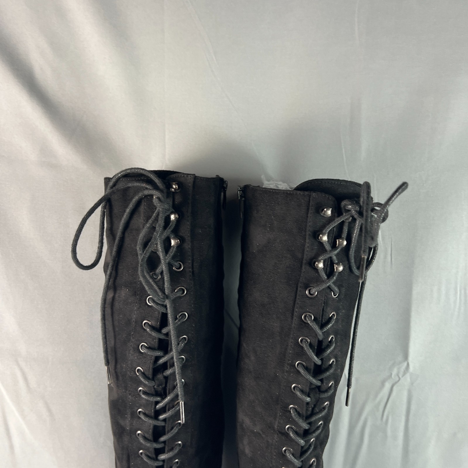 Top Moda Riding Womens US 7 Black Suede Lace Up Side Zipper Over The Knee Boot