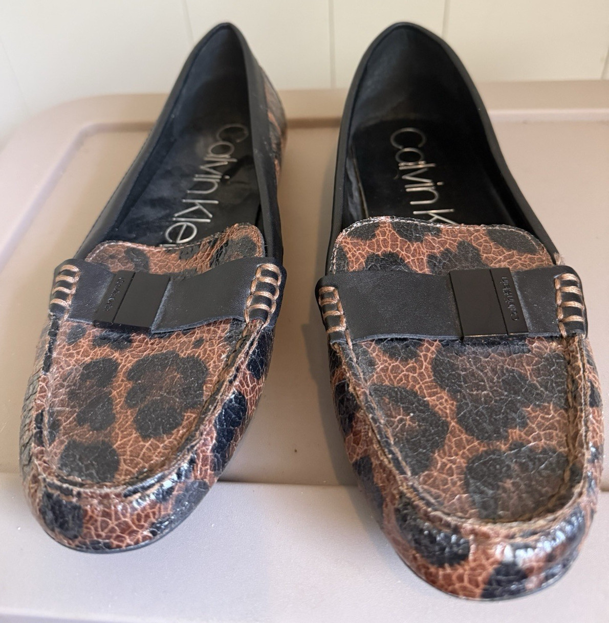 Calvin Klein Women’s Leopard Animal Print Cashmere Slip-On Loafer Flats 8.5