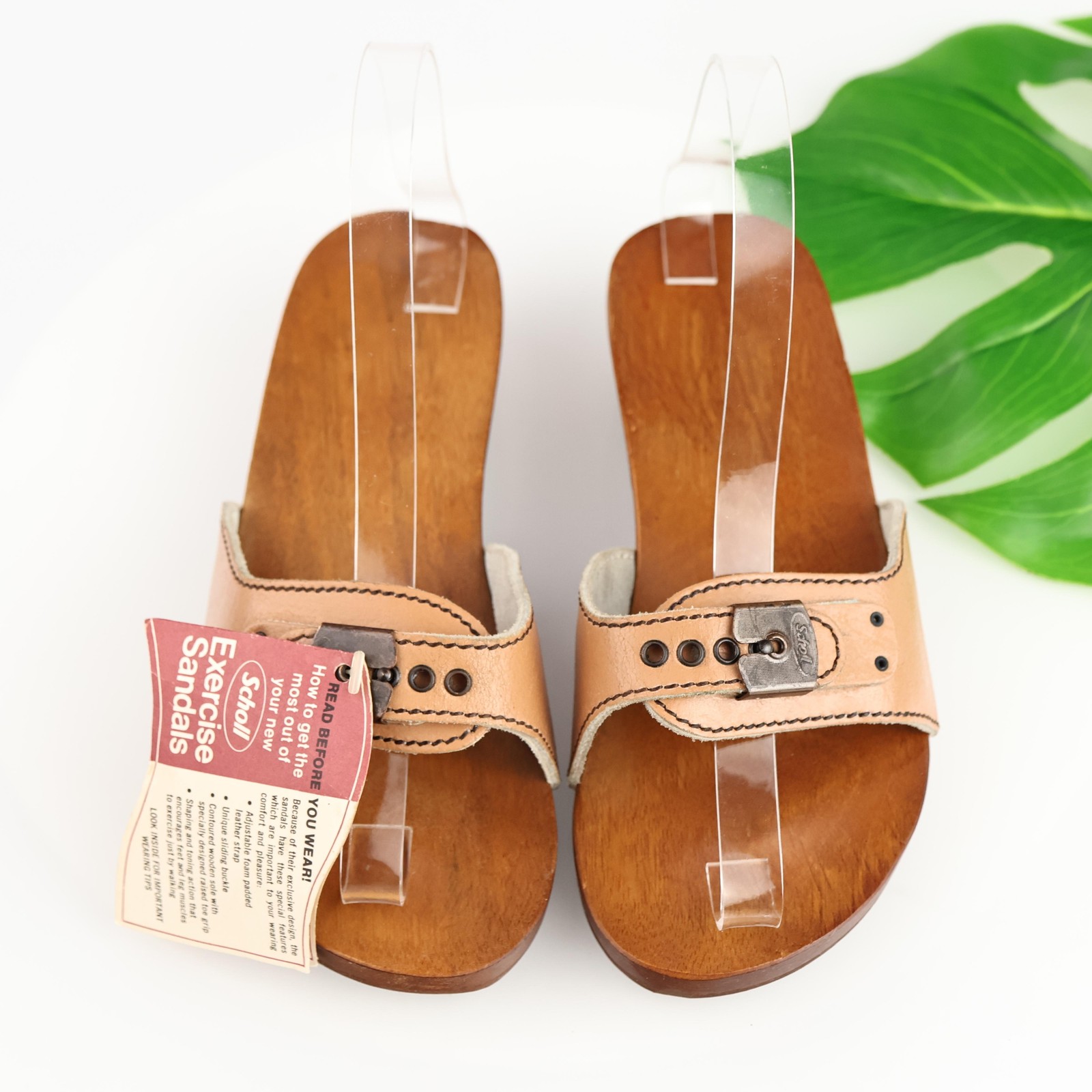 VTG Dr Scholl Womens Original Exercise Sandals Size 6 Brown Clog Wooden Sole 70s
