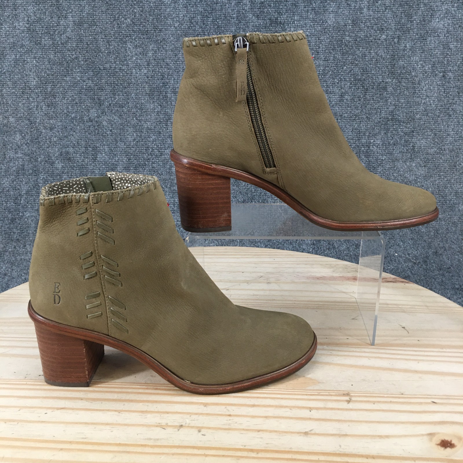 ED Ellen DeGeneres Boots Womens 8.5 M Susumu Ankle Block Heel Leather Green