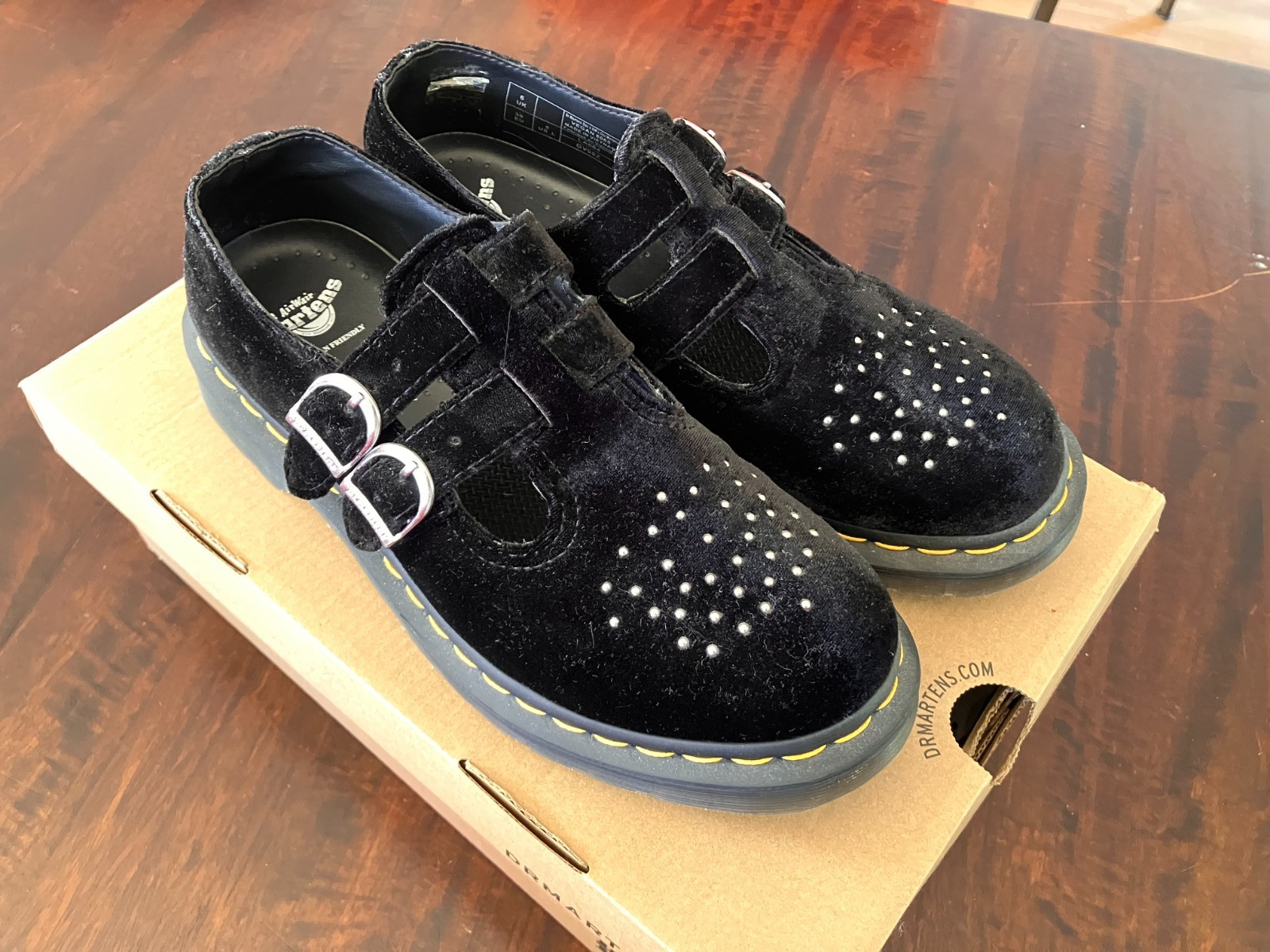 Dr Martens Black Velvet Mary Jane 8065 Silver Studs 8W 7M UK 6
