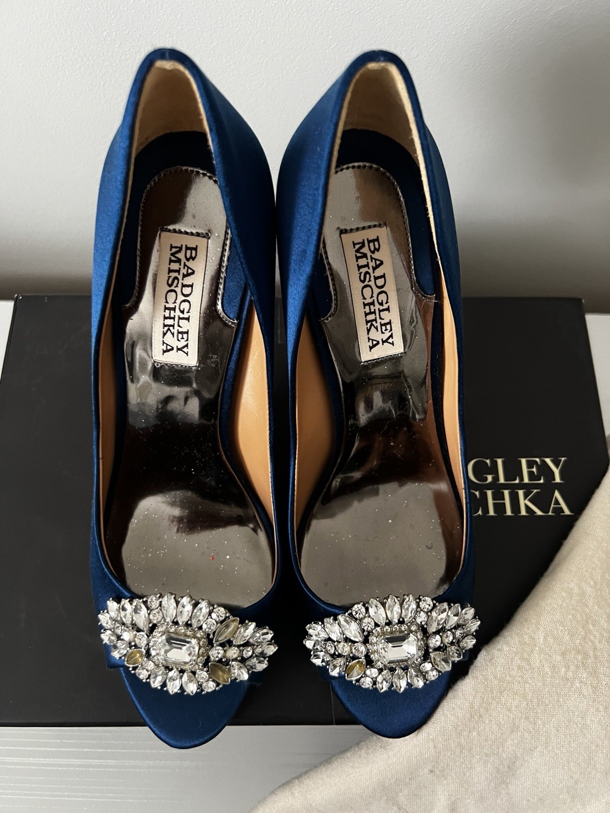 Badgley Mischka Blue Satin Open Toe Heels Sz 7