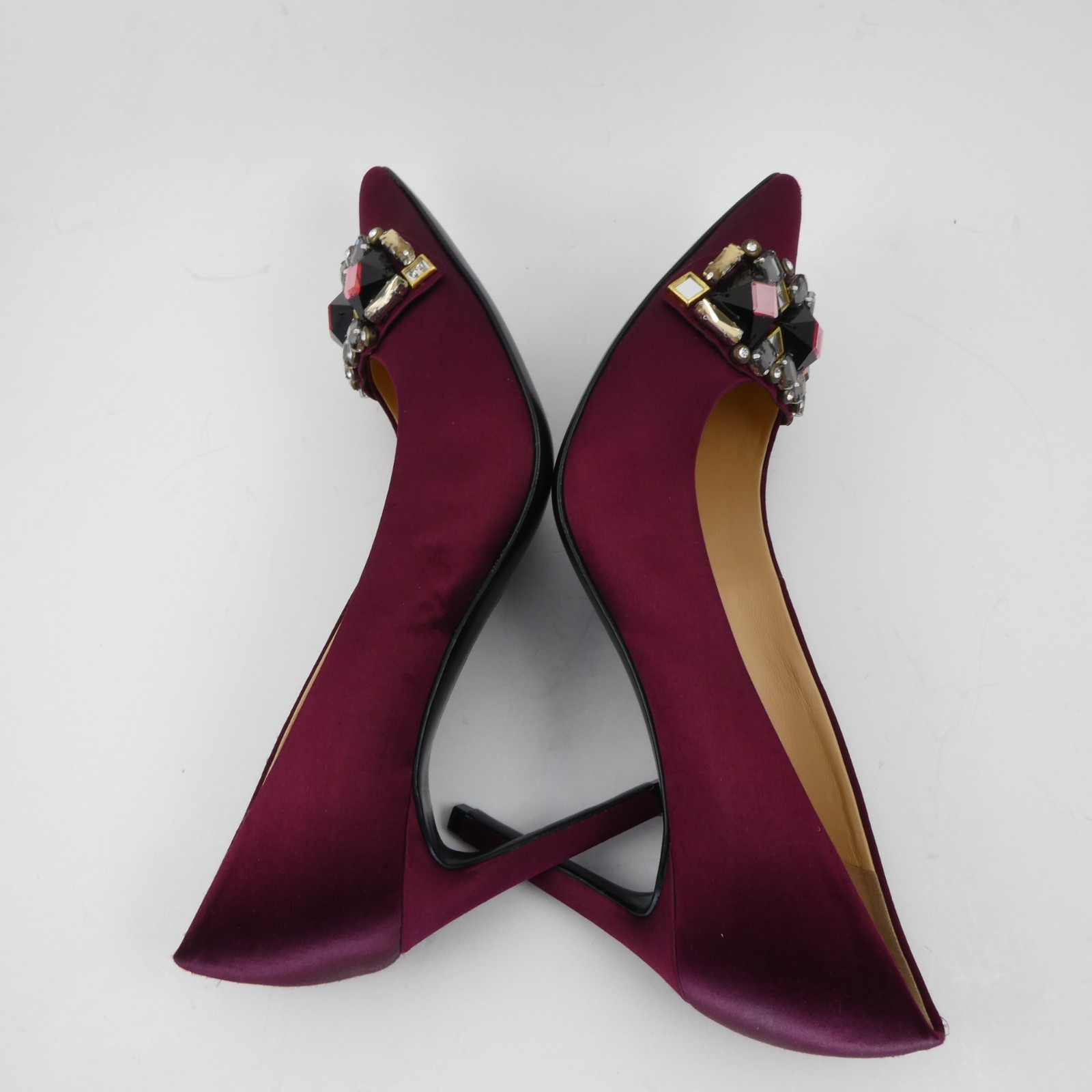 Tory Burch Elizabeth 3.25 in Satin Jewel Heels Leather Royal Port Women’s US:8 M