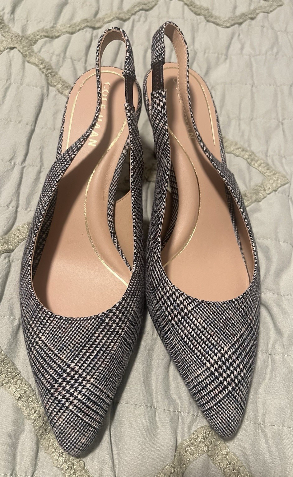 Cole Haan Women’s Plaid Textile Pointed Toe Stiletto Slingback Heels 8B