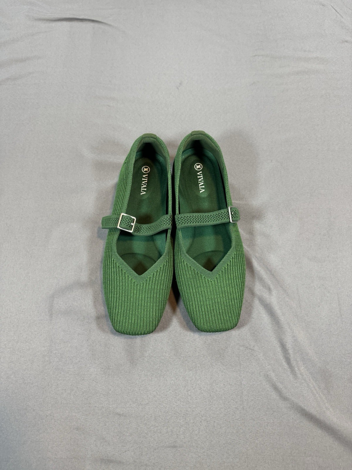VIVAIA Green Square Toe Mary Jane Flats EU 38 Women’s Knit Sustainable Shoes