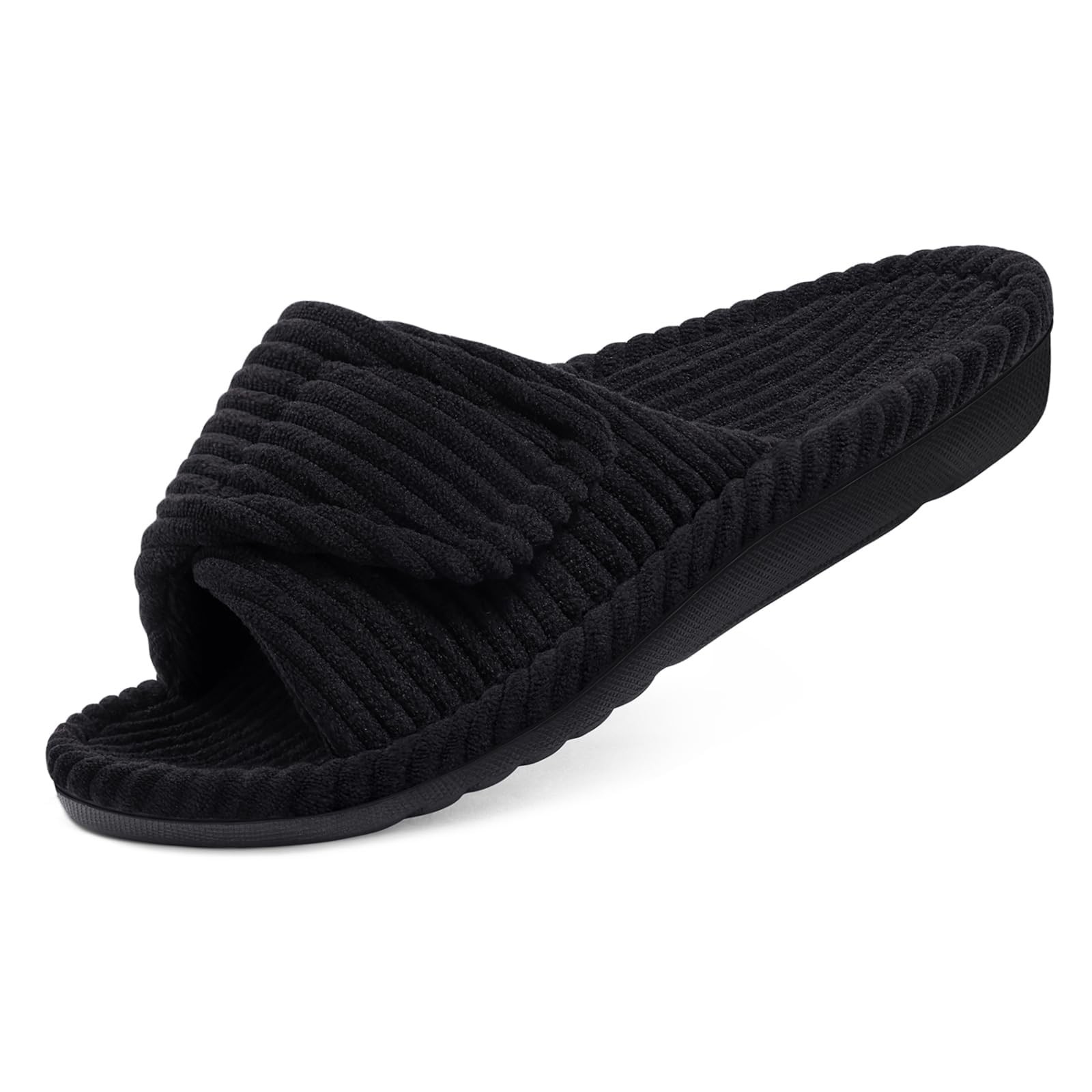 Orthopedic House Slippers for Women – Adjustable Arch Support Open Toe Black