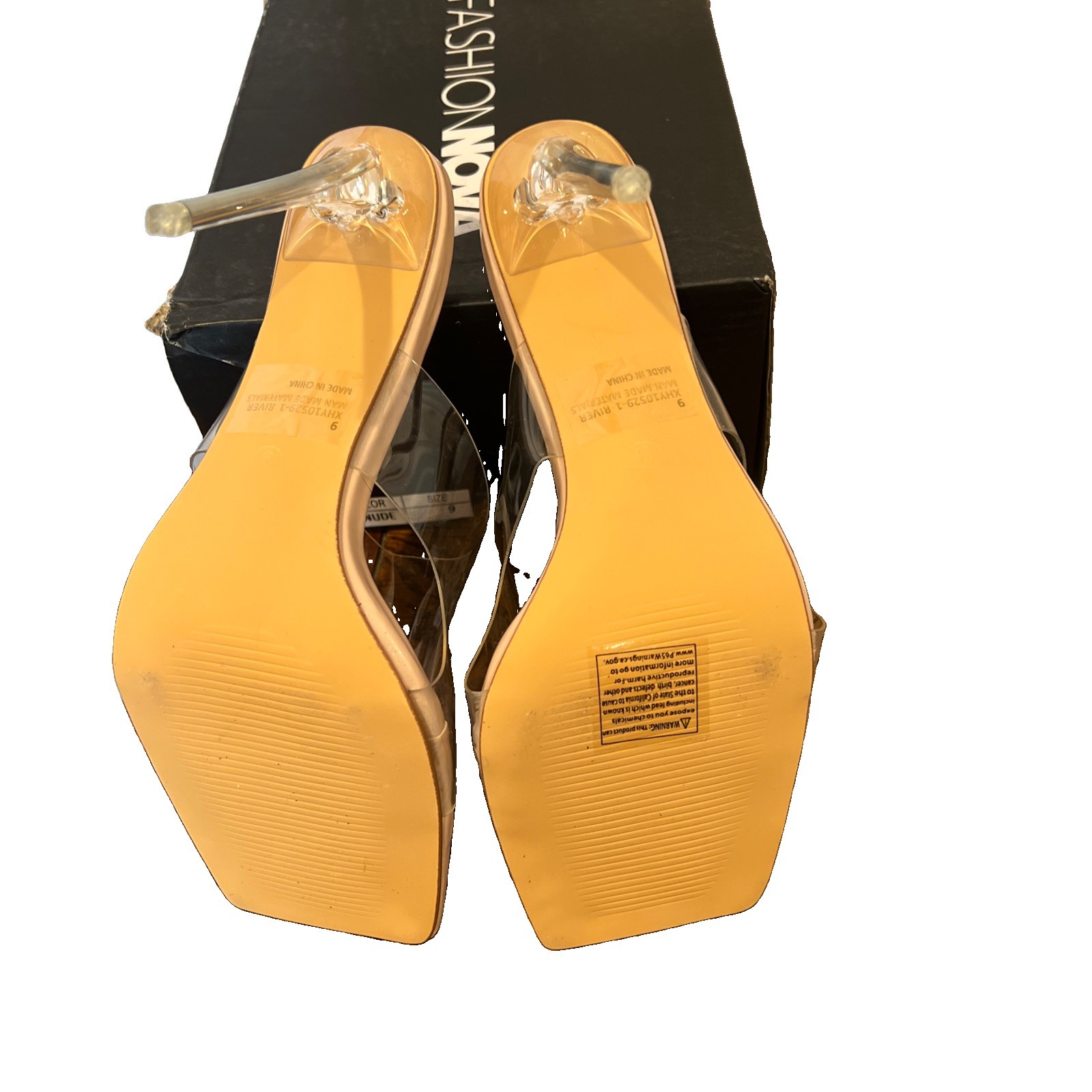 Fashion Nova Women’s Nude Clear Stiletto Square Toe Mule Heels 9 New