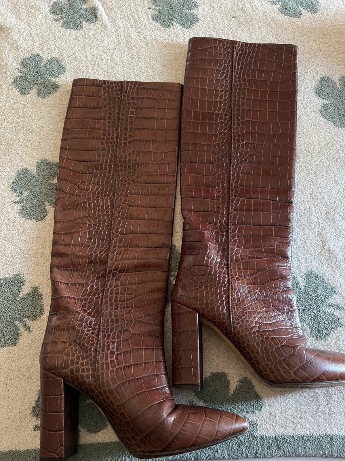 Vero Cucio Knee High Crocodile Leather Boots Made In Italy Size 38