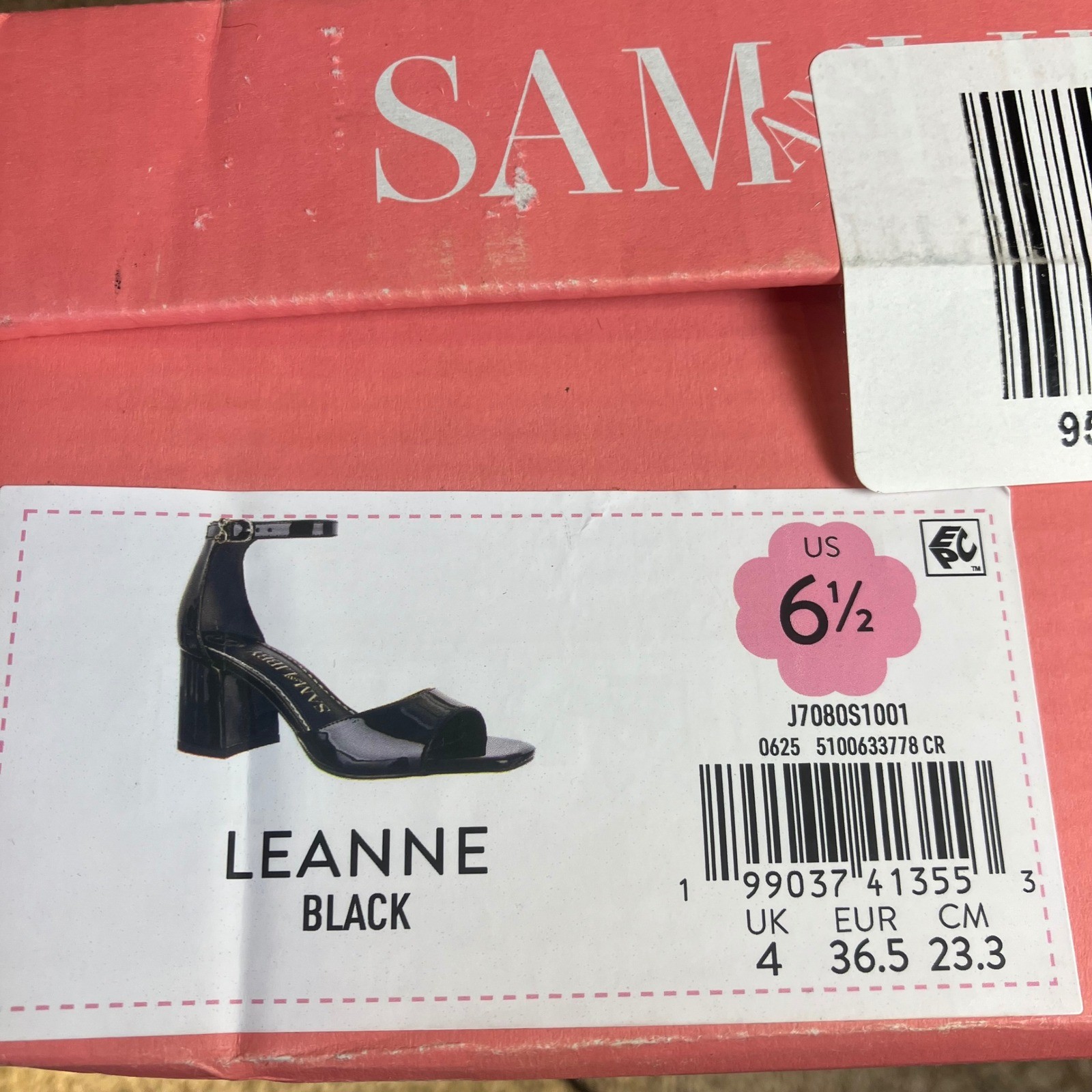 Sam and Libby Leanne Black Patent Block Heel Ankle Strap Sandal 6.5 NIB Orig $70