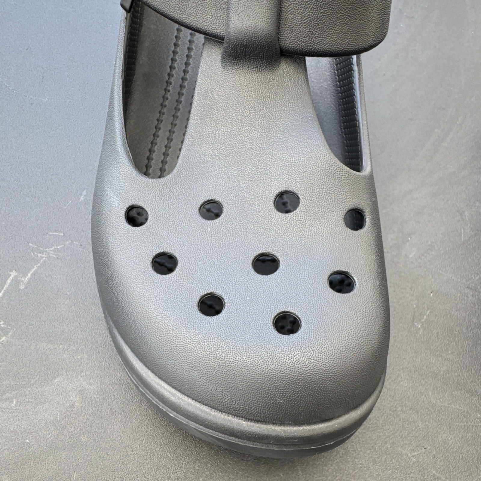 Crocs Women’s Black Mary Jane Platform Sandals Buckle Strap Plastic Logo