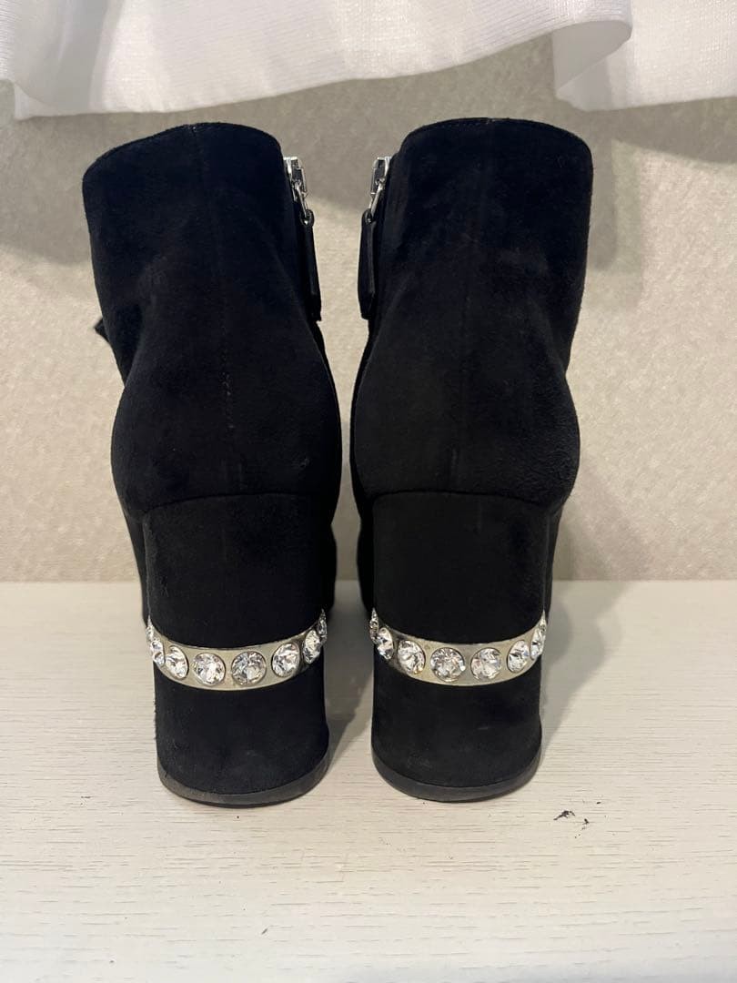 MIU MIU Short Boots Shoes Bijou EU 35.5 US 5.5 Suede Black Authentic