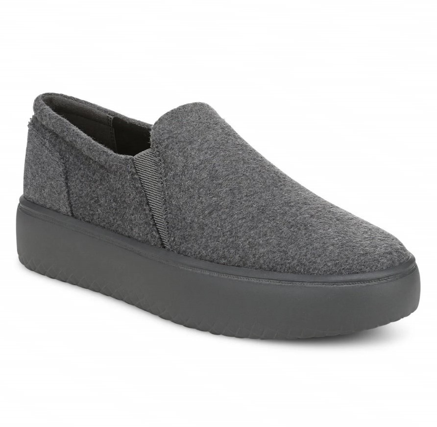VIONIC Women Ellen Platform Slip On Sneaker, Dark Grey Wool Flannel (NEW)