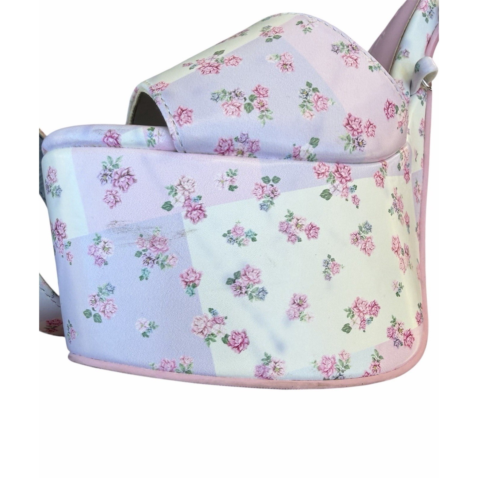 Dolls kill sugar thrillz patchwork pink floral revelation platform heels Size 6
