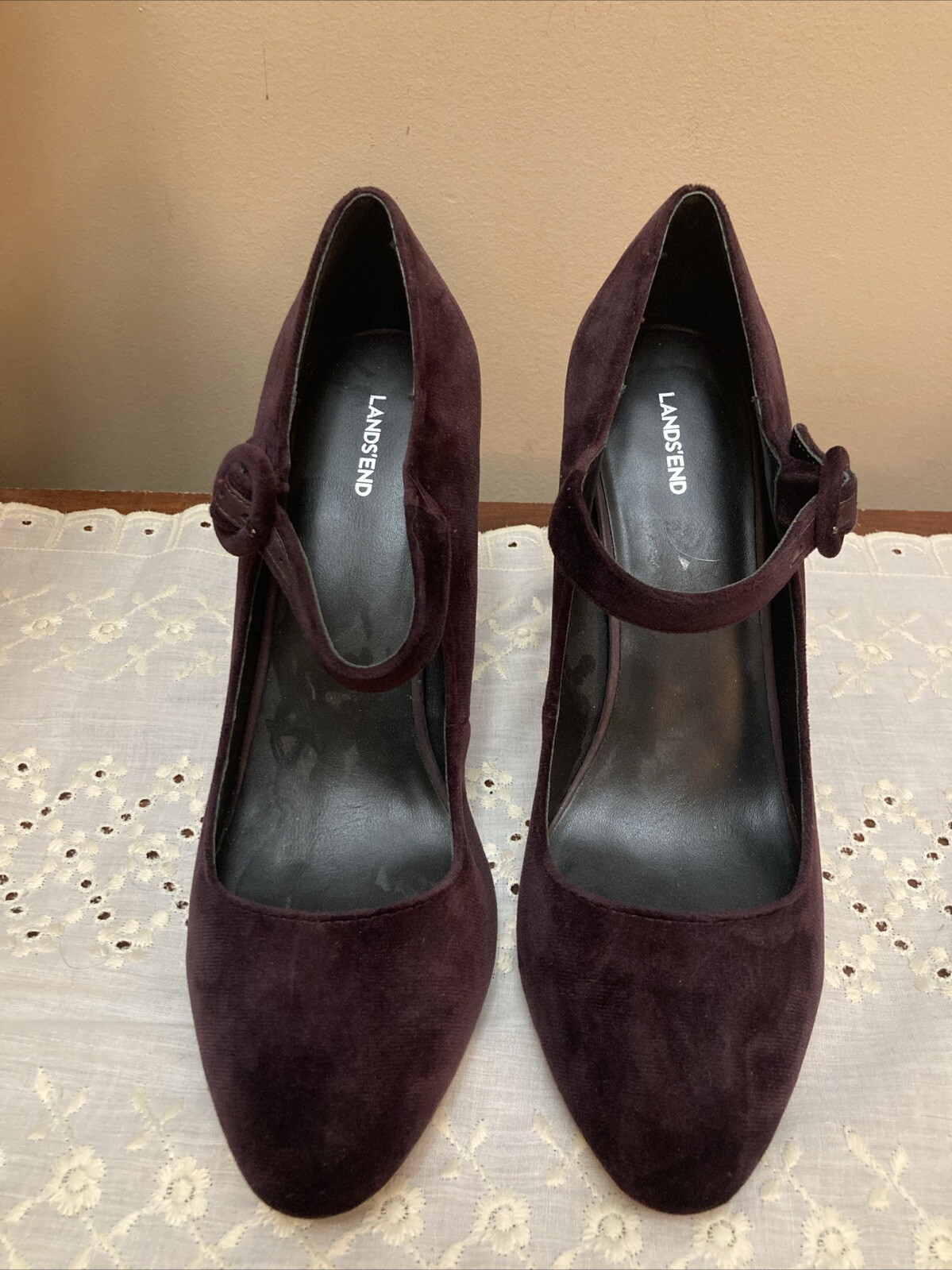 Lands’ End Velvet Heels Formal Chunky Block Heel Workwear Office Business