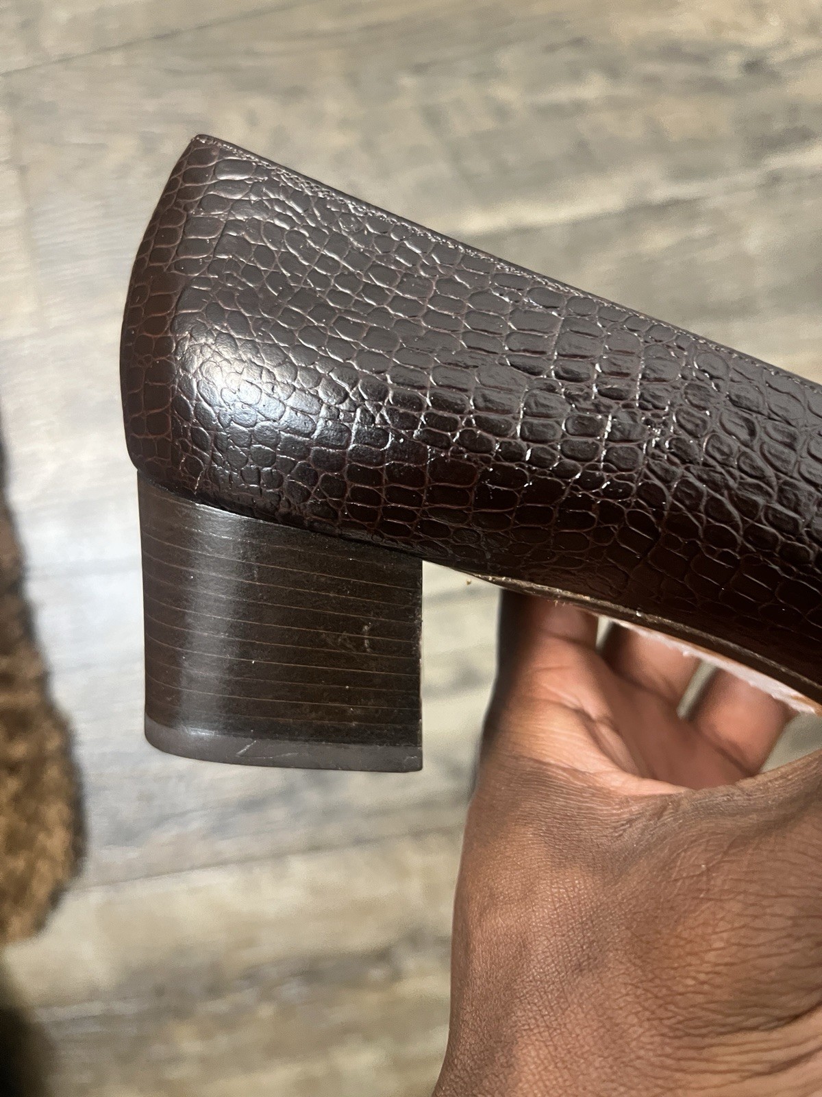 Salvatore Ferragamo Brown Croc-Embossed Leather Pumps Square Toe 10.5