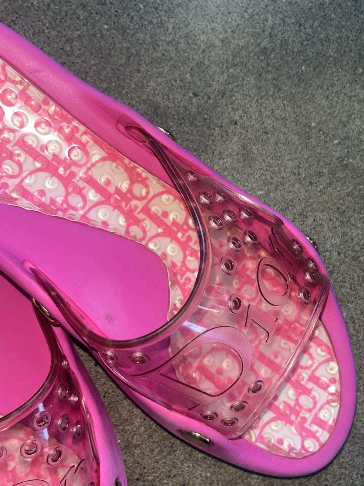 Vintage Christian Dior Galliano Diorissimo Monogram Clear Slide Sandals Pink 42