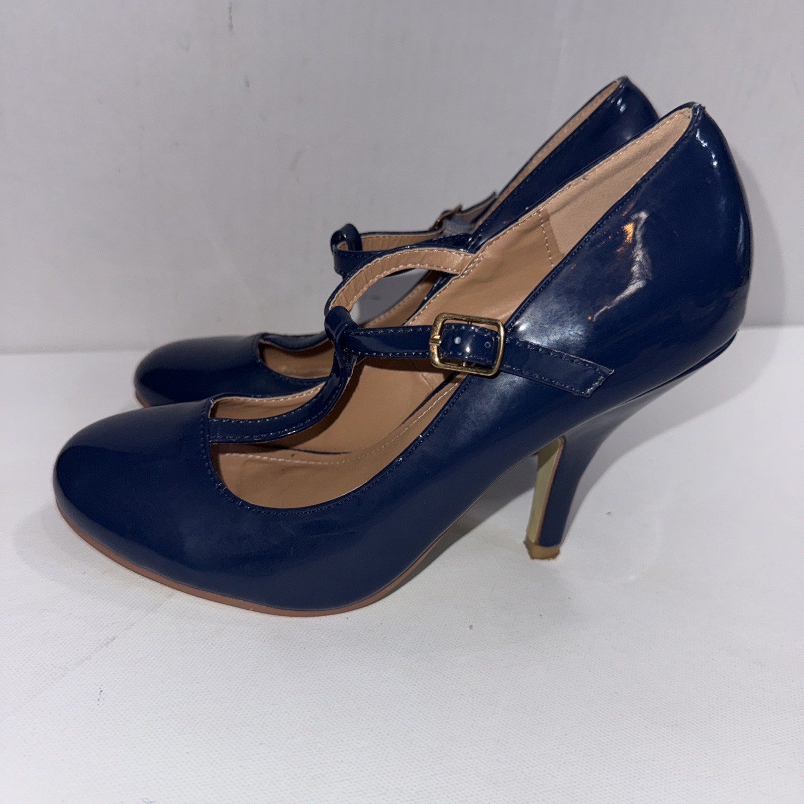 Journee Collection Old Money Business Casual Formal T Strap Stiletto Blue Pumps