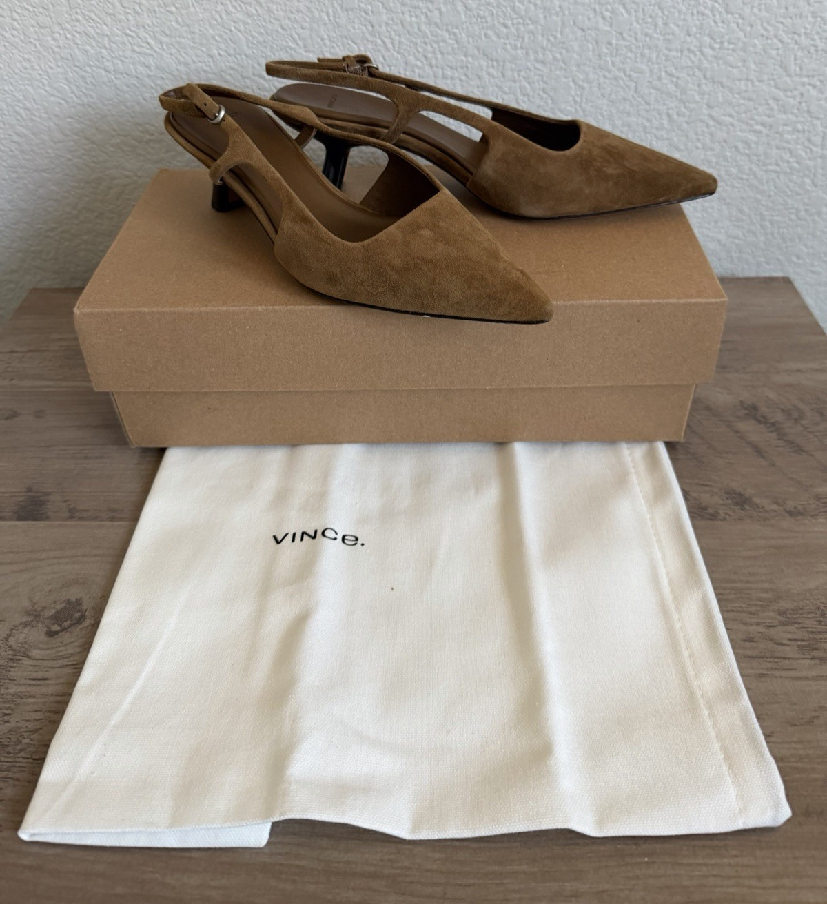 Vince Bianca Slingback Mid Heels in Elmwood suede, size US 6 / EU 36