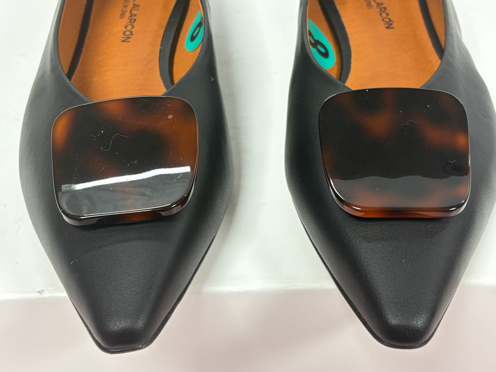 $100-NEW-Angel Alarcon-Women-Black Leather Dress shoes.Sz-7.5 and 8.Spain.