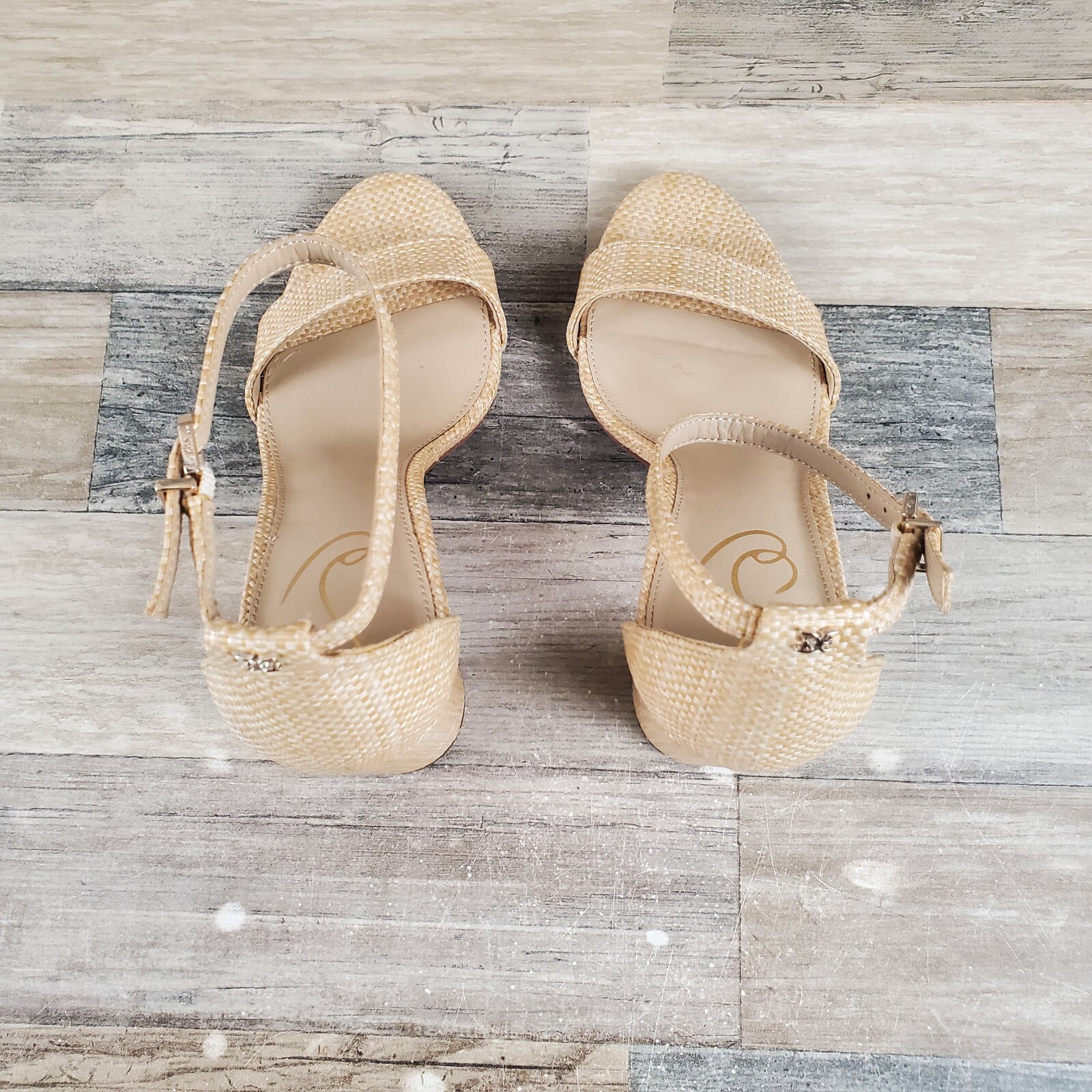 Sam Edelman Yaro Heels Womens Sz 8 Wide Beige Adjustable Ankle Strap Fashion