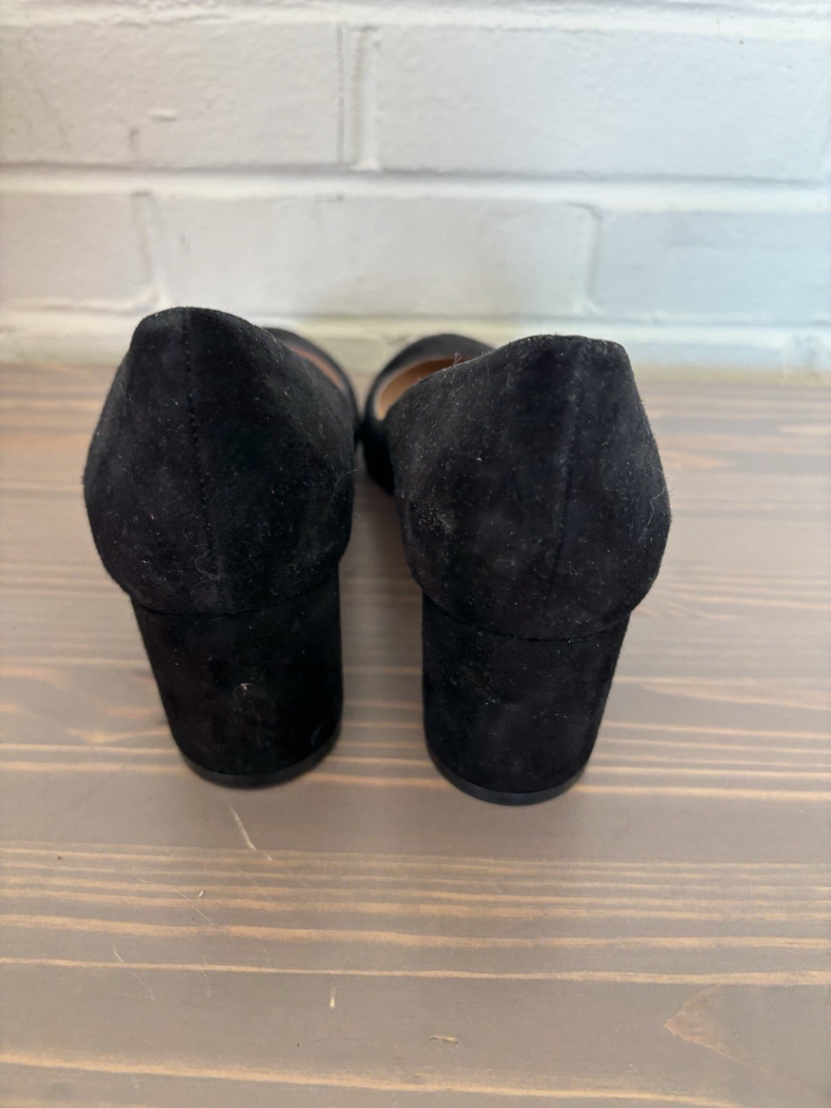 Stuart Weitzman Black Suede Power 50 Pumps Block Heel Round Toe Size 8B