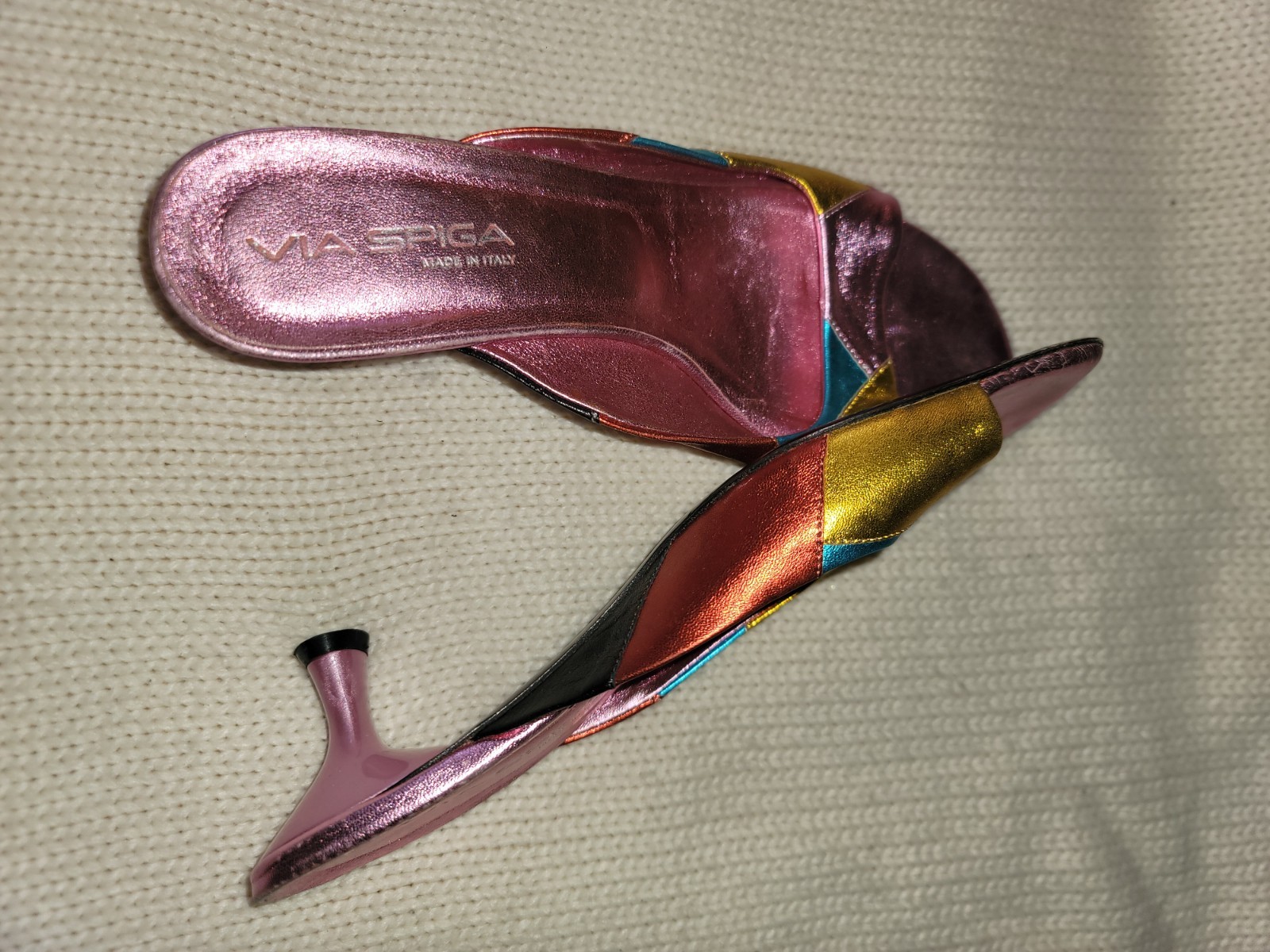 Via Spiga Colorful Leather Open Toe Slip On Sandals with Heels Size 8.5