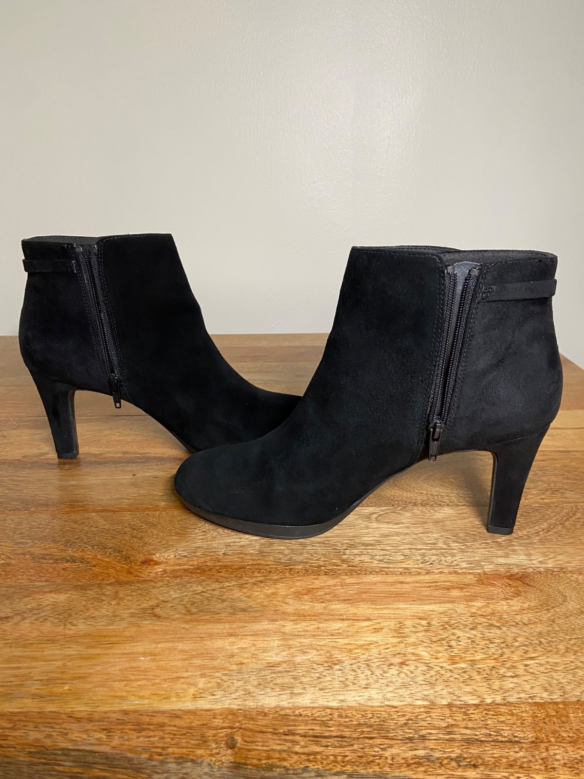 Black Suede Ankle Boots for Women. Clarks. US Size 9.5. 3 1/4 Inch Heel.