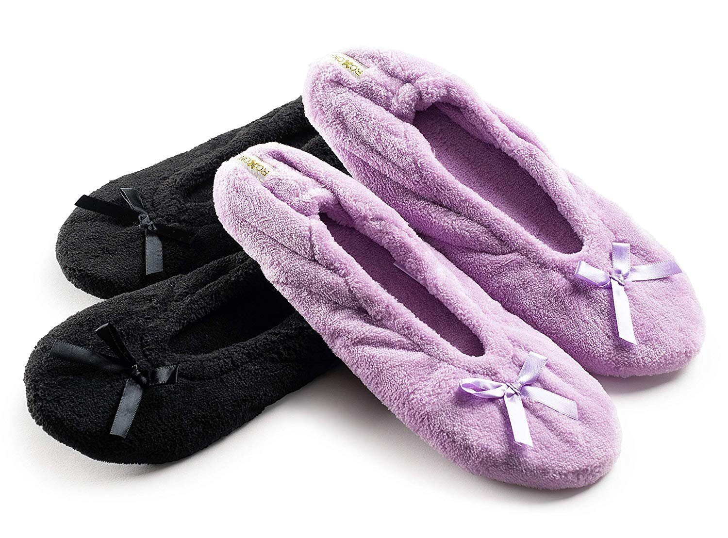Roxoni Women’s Terry Classic Cotton Ballerina Slippers (Pack of 2)