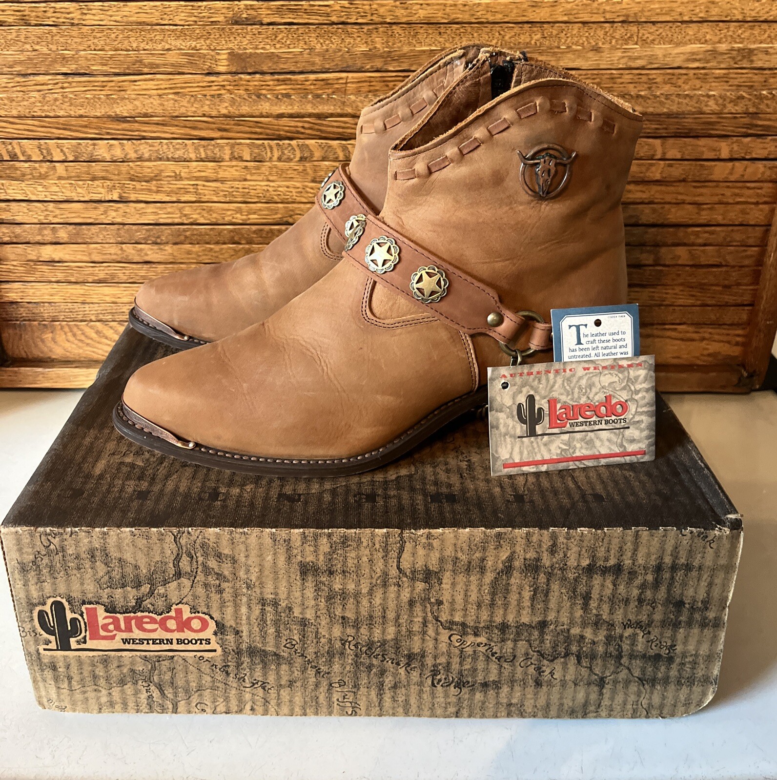 Laredo Womens Vintage Boots 10M L869 Copper Distressed 6” Side Zipper W/box EUC