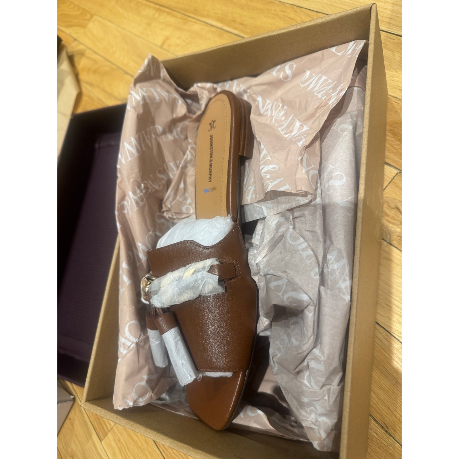 New Johnston & Murphy LILLY Chain Slide Sandals In Cognac Glove – Women’s 9.5