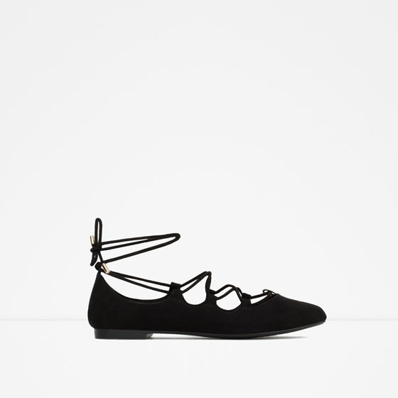 ZARA Women’s Black Lace Up Ballerina Flats EU 40 NWT 7259/001