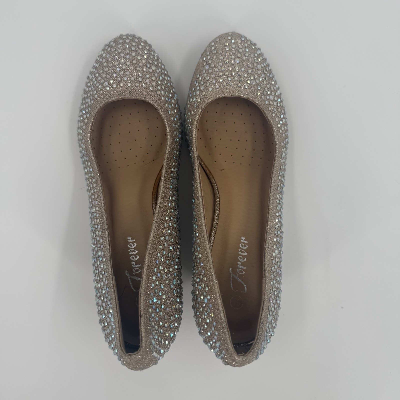 Forever Rhinestone Wedge Heels Gold Sparkle Pumps Womens 6.5