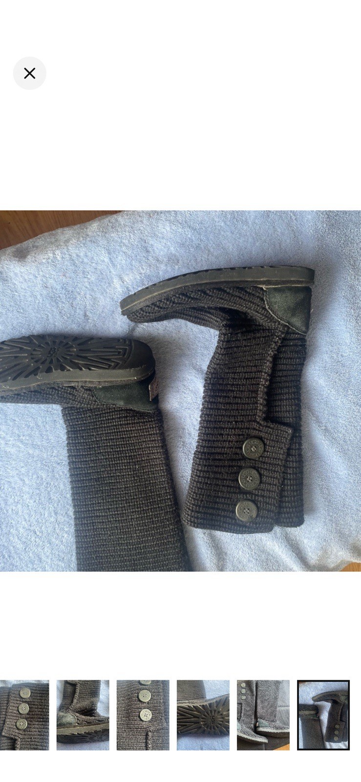 UGG Women’s US 7 Gray Knit Knee High Boots Button Closure Rubber Outsole