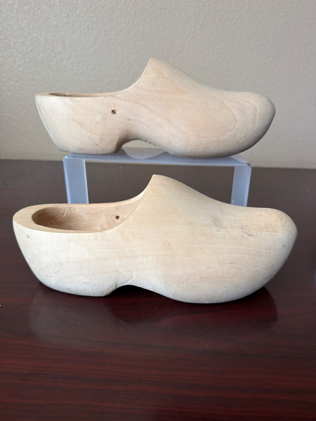 Vintage Hand Carved Dutch Wooden Clogs Sabots Folk Art Rustic Farmhouse 12″
